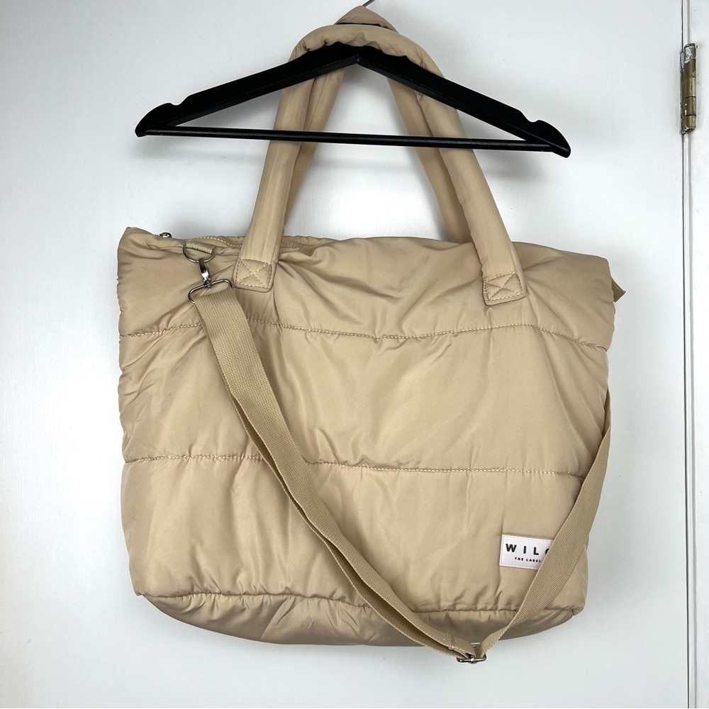 Wilo The Label Puffer Tote Bag Sz Large Sand Beige Travel Personal Item Utility